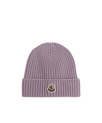 Moncler Ribbed Knit Hat In Purple