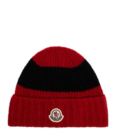 Moncler Logo-patch Striped Beanie Hat In Multi