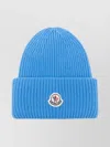 Moncler Ribbed Knit Hat Turn-up Brim In Blue