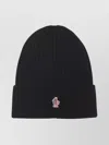 Moncler Ribbed Turn-up Beanie Hat In Wool In Black