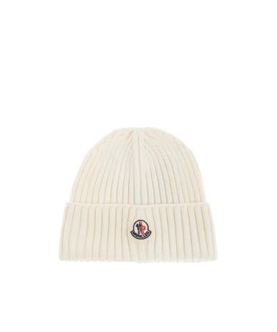 Moncler Ribbed Knit Hat In White