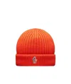 Moncler Ribbed-knit Logo-patch Beanie Hat In Red