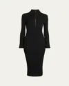 Moncler Half-zip Knit Crepe Midi Dress In Black
