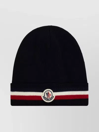 Moncler Ribbed Knit Turn-up Brim Hat In Black