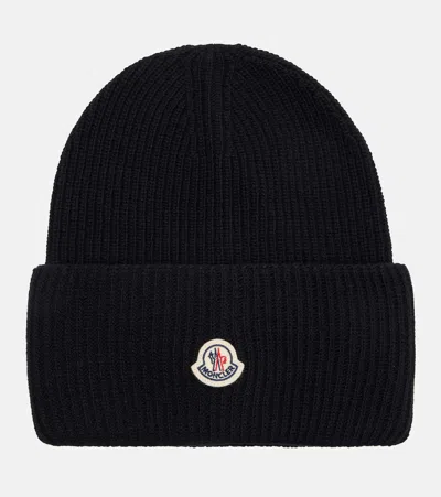 Moncler Ribbed-knit Virgin Wool Beanie In Black