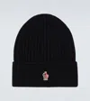 Moncler Ribbed Wool Beanie Turn-up Brim In Black