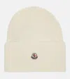 Moncler Ribbed Knit Wool Beanie With Felt Logo Patch In White