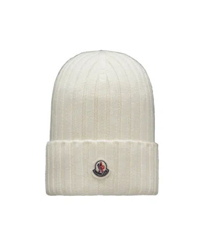 Moncler Ribbed-knit Virgin Wool Beanie In White