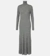 Moncler Ribbed-knit Virgin Wool Maxi Dress In Grey