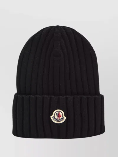 Moncler Ribbed Knit Wool Beanie Turn-up Brim