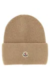 Moncler Ribbed Knit Wool Beanie With Felt Logo Patch In Brown