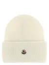 Moncler Ribbed Knit Wool Beanie With Felt Logo Patch In Neutral