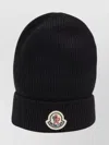 Moncler Ribbed Knit Wool Beanie With Folded Cuff In Black