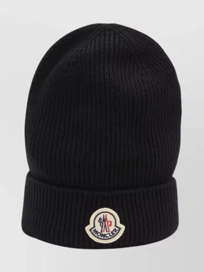MONCLER RIBBED KNIT WOOL BEANIE WITH FOLDED CUFF
