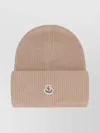 Moncler Ribbed Knitted Wool Hat With Folded Cuff In Neutral