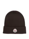 Moncler Wool Hat With Ribbed Texture And Cuff In Brown