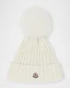 Moncler White Wool Beanie With Pom Pom In Black