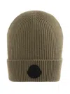 Moncler Ribbed Logo-patch Beanie In Green
