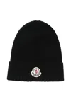 Moncler Ribbed Logo-patch Beanie Hat In Black