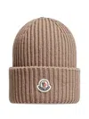 Moncler Ribbed Logo-patch Beanie Hat In Brown