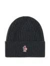Moncler Ribbed Logo-patch Beanie Hat In Gray