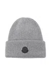 Moncler Ribbed Logo-patch Beanie Hat In Gray