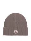Moncler Ribbed Logo-patch Beanie Hat In Brown