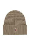 Moncler Ribbed Logo-patch Beanie Hat In Neutral