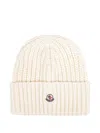 Moncler Ribbed Knit Beanie With Logo Detail In White