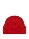 Moncler Ribbed Logo-plaque Beanie In Red