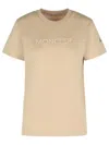 Moncler Ribbed Neutrals Cotton T-shirt With Embossed Logo Details In Neutral