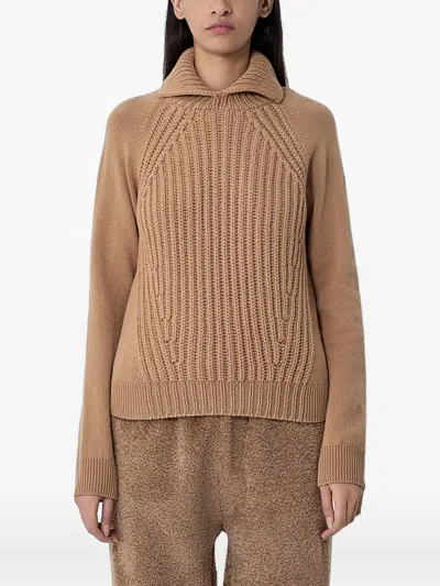 Moncler Ribbed Polo-collar Sweater In Brown