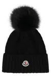 Moncler Black Wool And Cashmere Beanie With Pompon In Black