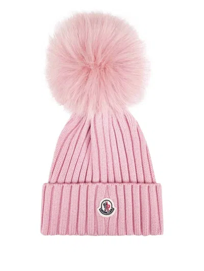 Moncler Ribbed Pom-pom Beanie In Pink