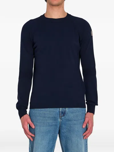 Moncler Ribbed Round-neck Knit Sweater In Blue
