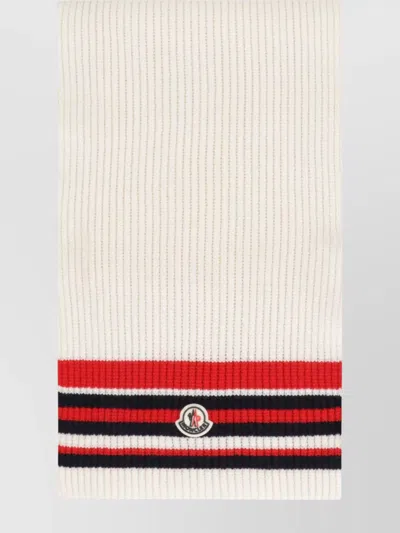 Moncler Ribbed Striped Wool Cashmere Scarf In White