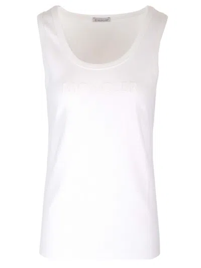 Moncler Ribbed Tank Top With Embroidered Logo In White