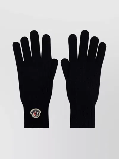 Moncler Ribbed Texture Fashionable Gloves Design In Black