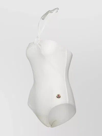 Moncler Ribbed Texture Halter Neck Tie Swimsuit In White
