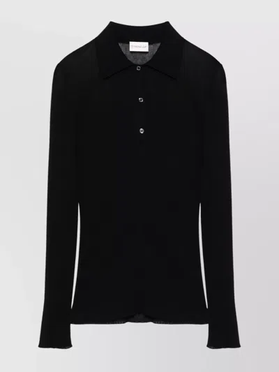 MONCLER RIBBED TEXTURE LONG SLEEVES POLO COLLAR