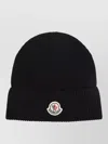 Moncler Ribbed Texture Wool Hat Winter Style In Black