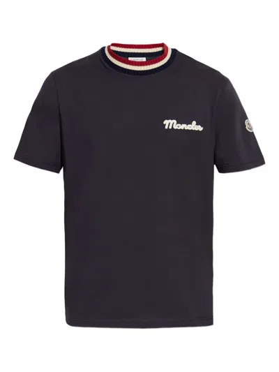 MONCLER RIBBED-TRIM LOGO-APPLIQUÉ T-SHIRT
