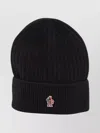 Moncler Ribbed Turn-up Beanie Hat In Wool In Black