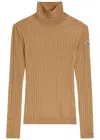 Moncler Ribbed Wool And Cashmere-blend Top In Brown