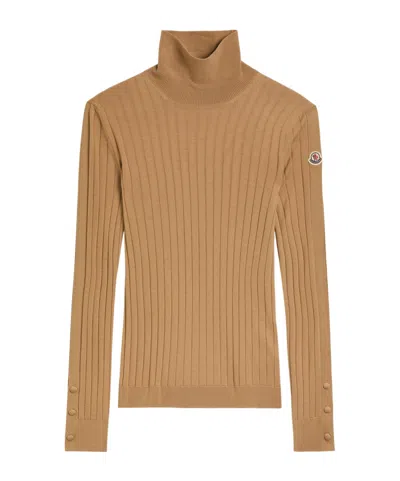 Moncler Ribbed Wool And Cashmere-blend Top In Yellow