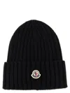 Moncler Ribbed Beanie Hat With Embroidered Logo Detail In Black