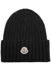 Moncler Ribbed Wool Beanie In Black