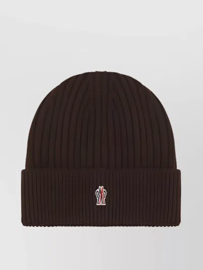 Moncler Ribbed Wool Beanie Hat In 260 - Brown