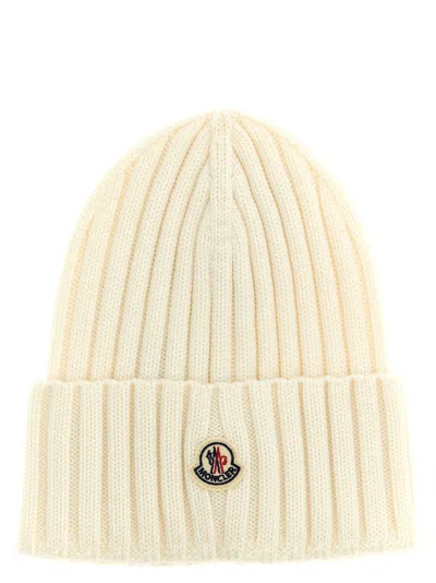 Moncler Ribbed Wool Beanie Hats White In Neutral