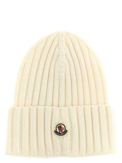 Moncler Ribbed Wool Beanie In Neutral